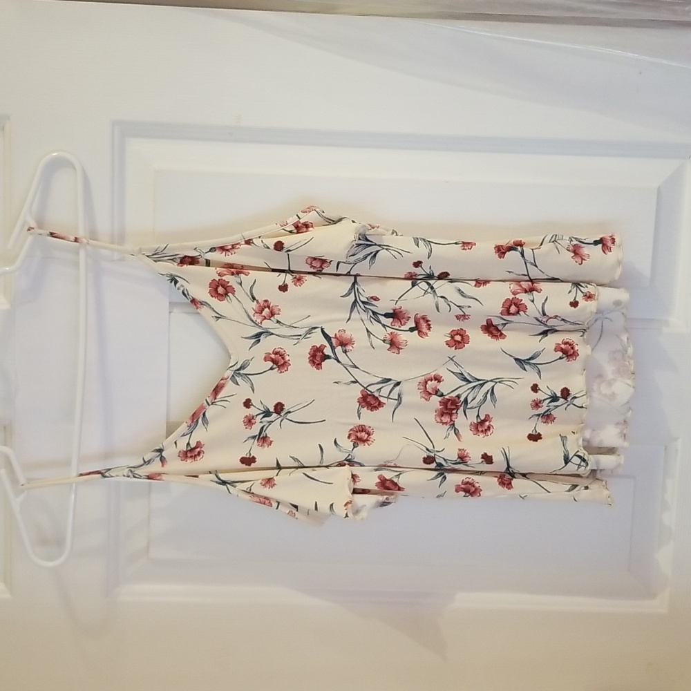 American Eagle S tank top, S, cold shoulder, cream with rust flowers